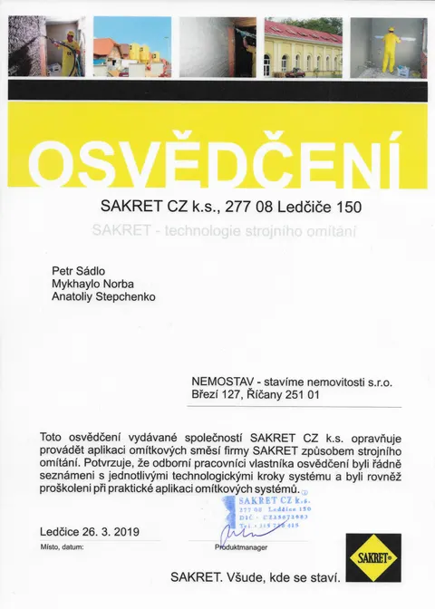 Certifikát SAKRET